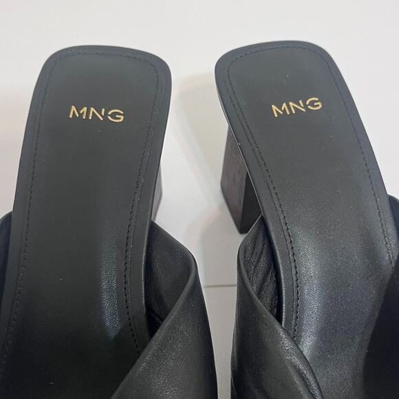Mango MNG Y2K Open Toe Block Heel Womens Sandals Size 37 US 7 Black Square Toe - Picture 9 of 11